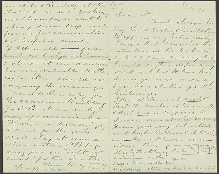 A letter from Francis T. King to Joseph Taylor discussing the design of the college.