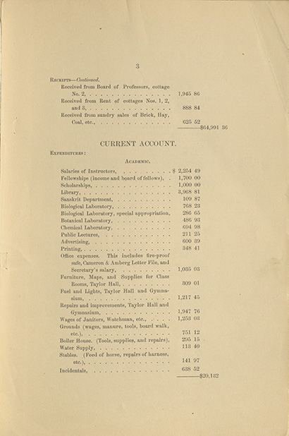 a financial statement depicting a statement summary and current account for the years 1886-1887. 