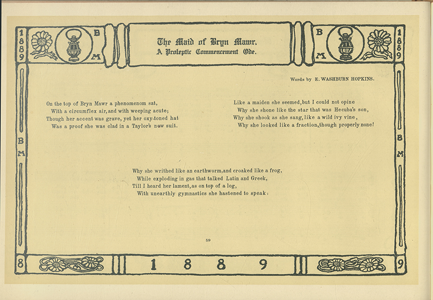 A page from Bryn Mawr's 1903 songbook, titled 'The Maid of Bryn Mawr'