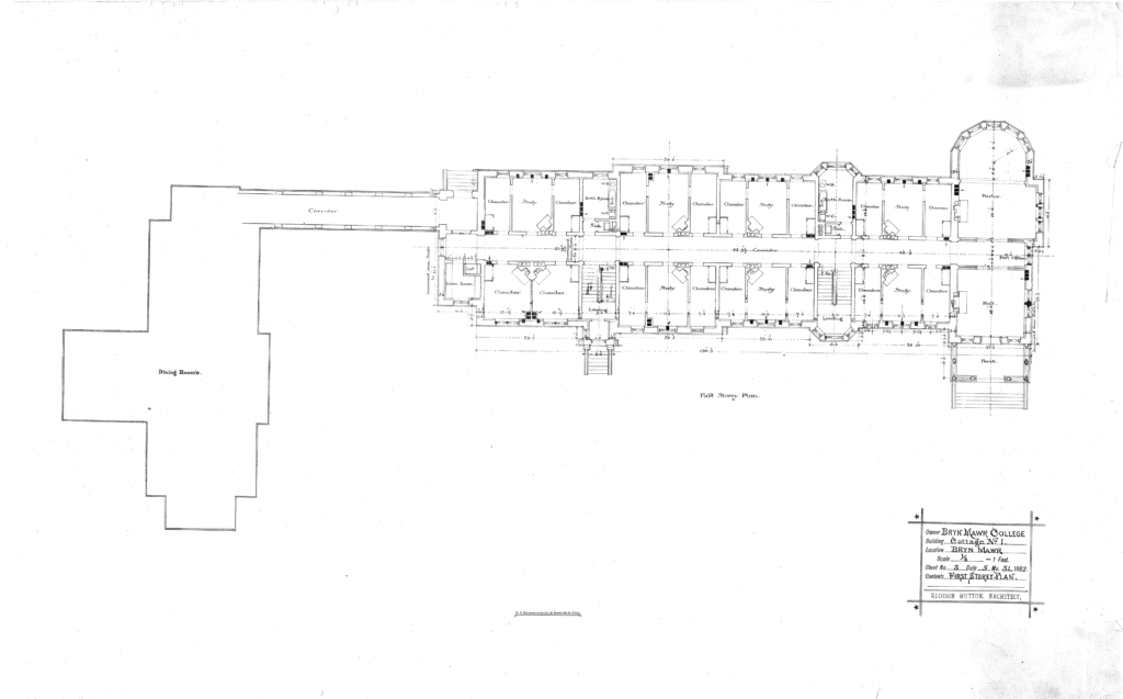 A floorplan of Merion Hall depicting a planned corridor to the dining hall. 